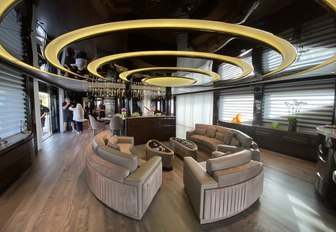 main salon on luxury yacht babas during bahamas yacht charter show 