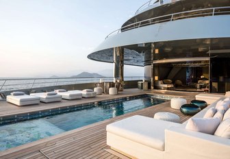 swimming pool on the aft deck of luxury yacht Savannah