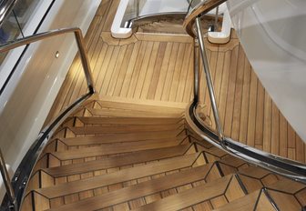 A staircase and the teak featured on board superyacht HASNA