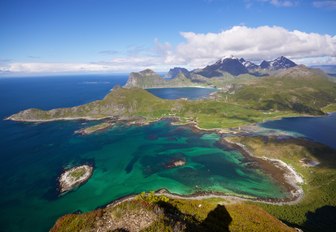 Beautiful aerial view of Lofoten in the Norwegian Fjords