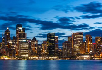 King Street Wharf in Sydney, Australia, lights up at night 