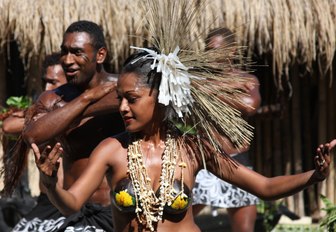 Robinson Crusoe island group performing an Island dance at Dancing Spectacular July 28, 2011 in Robinson Crusoe Island, Fiji