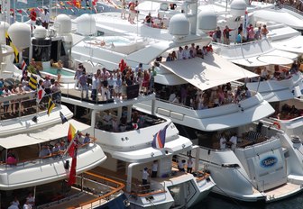 superyachts teaming with spectators at the Monaco Grand Prix