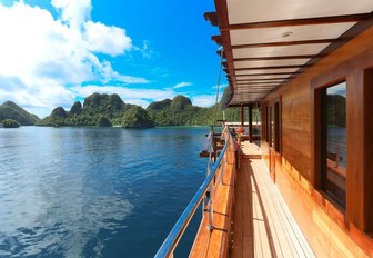 side decks on board charter yacht LAMIMA while anchored in South East Asia