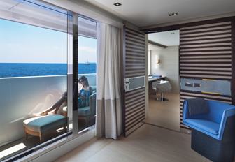 Master stateroom balcony on luxury yacht ILLUSION