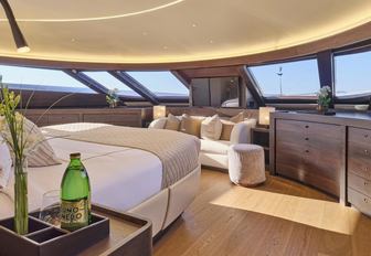Charter yacht ONCE MORE master cabin with multiple windows