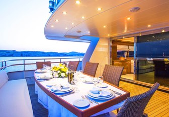 dining on board a luxury charter yacht