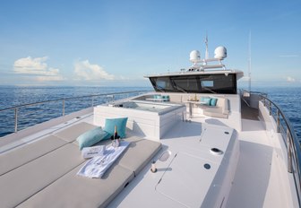 the bright and airy sundeck of charter yacht impatient IV