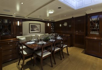 mahogany-clad dining salon on board sailing yacht RAINBOW 