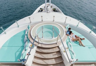 the best place to unwind on charter yacht ramble on rose is on her spacious sundeck specifically on the forward sunpads that surround her intimate jacuzzi 