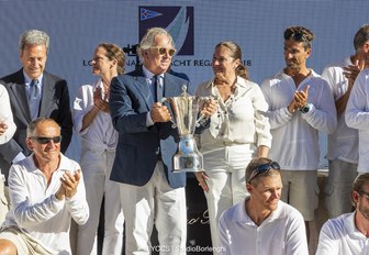 Owner of sailing yacht My Song picks up trophy at Loro Piana Superyacht Regatta 2018 in Porto Cervo