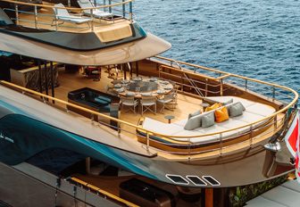 Superyacht charter RAJA² aerial view of aft decks