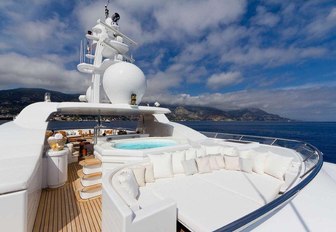 chic sundeck with Jacuzzi and sunpads aboard motor yacht HANIKON 