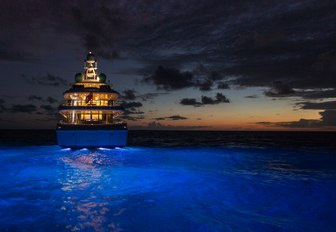 Superyacht BACA light up on water at night