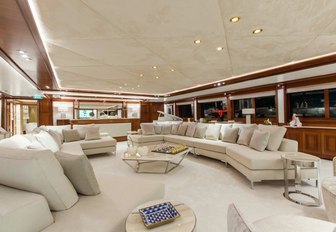 Comfortable interiors O'MEGA superyacht with expansive sofa