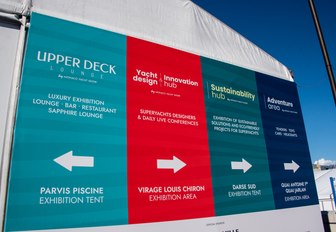 signs directing you to the different hubs at the Monaco Yacht Show 2022