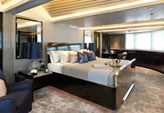 master suite with panoramic views on board charter yacht SEALYON