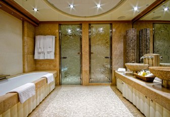 spacious en-suite bathroom in master suite aboard luxury yacht KIJO 