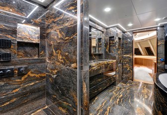 Marble en suite bathroom on sailing yacht ARESTEAS