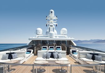 intimate lounging areas on the sundeck aboard charter yacht TITANIA 