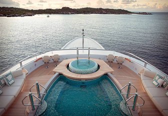 Pool on board KISMET with views over the sea