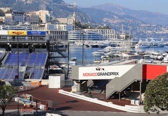 seating is erected nearby Port Hercules for the Monaco Grand Prix