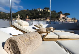 sun loungers line up on deck aboard luxury yacht ‘The Wellesley’