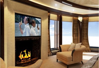 Charter guests can enjoy open fires on Kismet Yacht