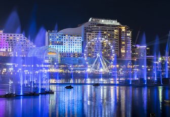 Darling Harbour in Sydney, Australia, lights up at night