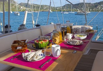 breakfast is served in the cockpit aboard charter yacht JUPITER 