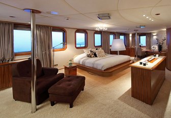 The master cabin featured on board luxury yacht SHERAKHAN