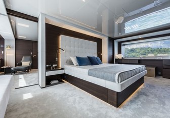 calm and tranquil master suite on board luxury yacht December Six