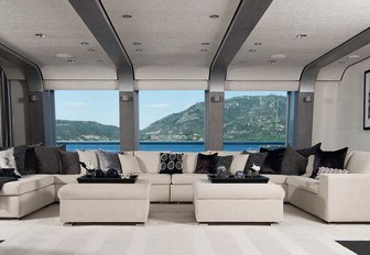 The monochrome interior of luxury yacht SLIPSTREAM