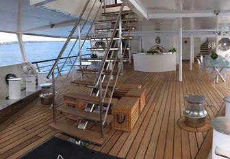 Stairs leading up from deck on Superyacht CHAKRA