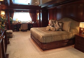 The master cabin featured on board the luxury yacht APOGEE