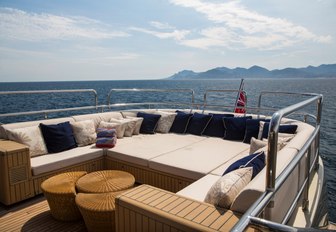 oversized sunpad and seating on the sundeck of charter yacht Midnight Sun