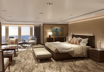 superyacht Planet Nine yacht master suite with full-length windows