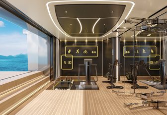 Charter yacht SILVER FOX rendering of gym and equipment