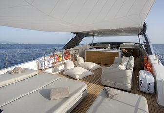 sun pads and seating on the flybridge of motor yacht Dinaia