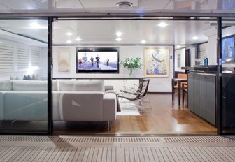 Skylounge on upper deck of Mirage Yacht