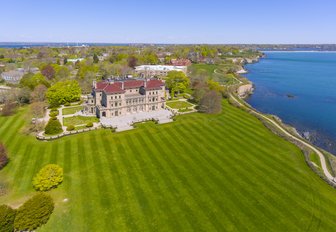 The Breakers and Cliff Walk aerial view at Newport, Rhode Island RI, USA.