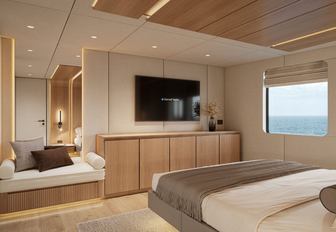 Charter yacht MIM OCEAN 10 master cabin rendering with TV and seating