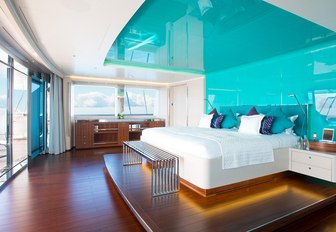 full-beam master suite with panoramic views aboard luxury yacht AQUIJO