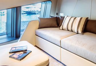 Charter yacht THIS IS IT brown interior sofa
