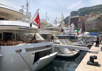 Yachts lined up for the Monaco Grand Prix 2018