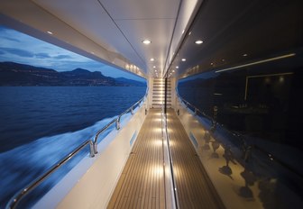 side balcony with innovative lighting on board charter yacht ARADOS