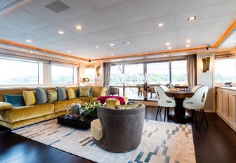 skylounge with sofa and games table on board motor yacht Avant Garde 2