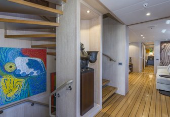 The contemporary furnishings and fixtures inside superyacht AKIKO