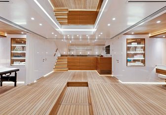 The bright wood finishings and fresh white walls found in the sauna of superyacht 'Silver Fast'