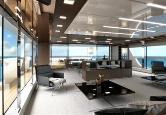 rendering of the light and airy salon aboard charter yacht Seven Sins 